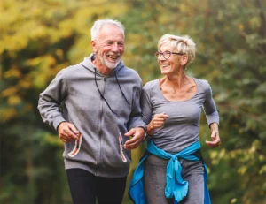People jogging and smiling